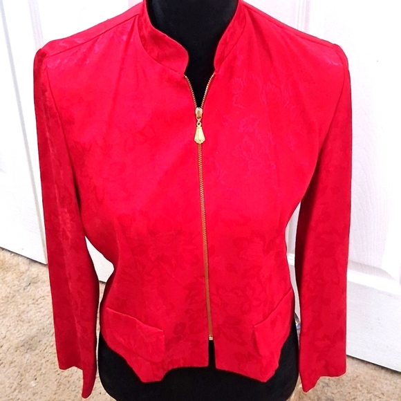 Vintage D.J. Summers Red Embossed Zip Up Jacket   Size 4P - Picture 1 of 13